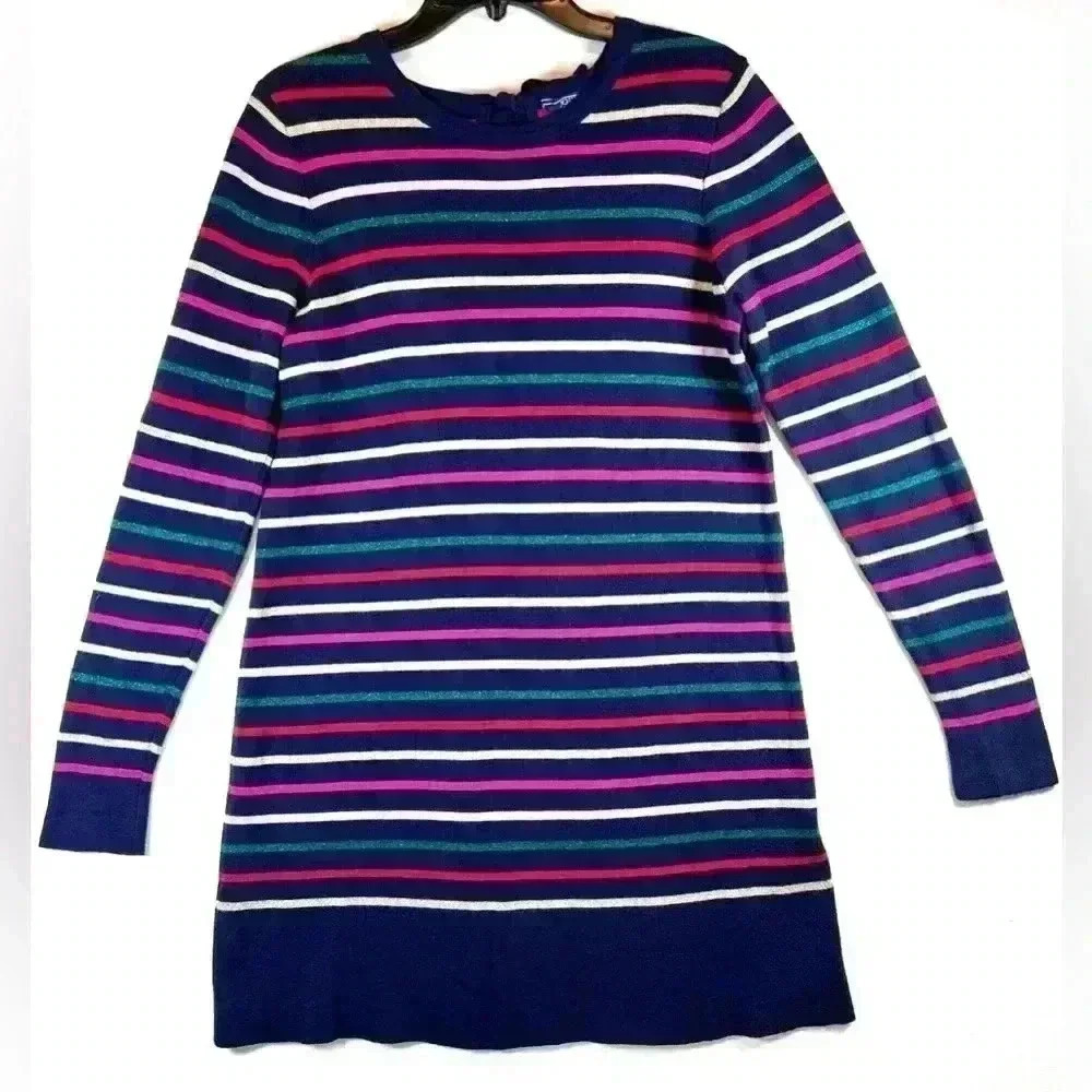 Joules Estelle knitwear sweater dress striped navy size 8 colorful‎ preppy tie